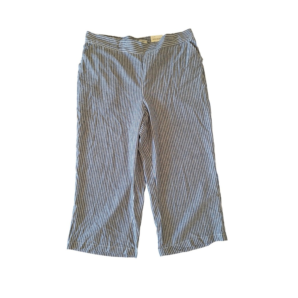 Max Studio London Womens 2X Blue White Striped Linen Blend Wide Leg Crop Pants